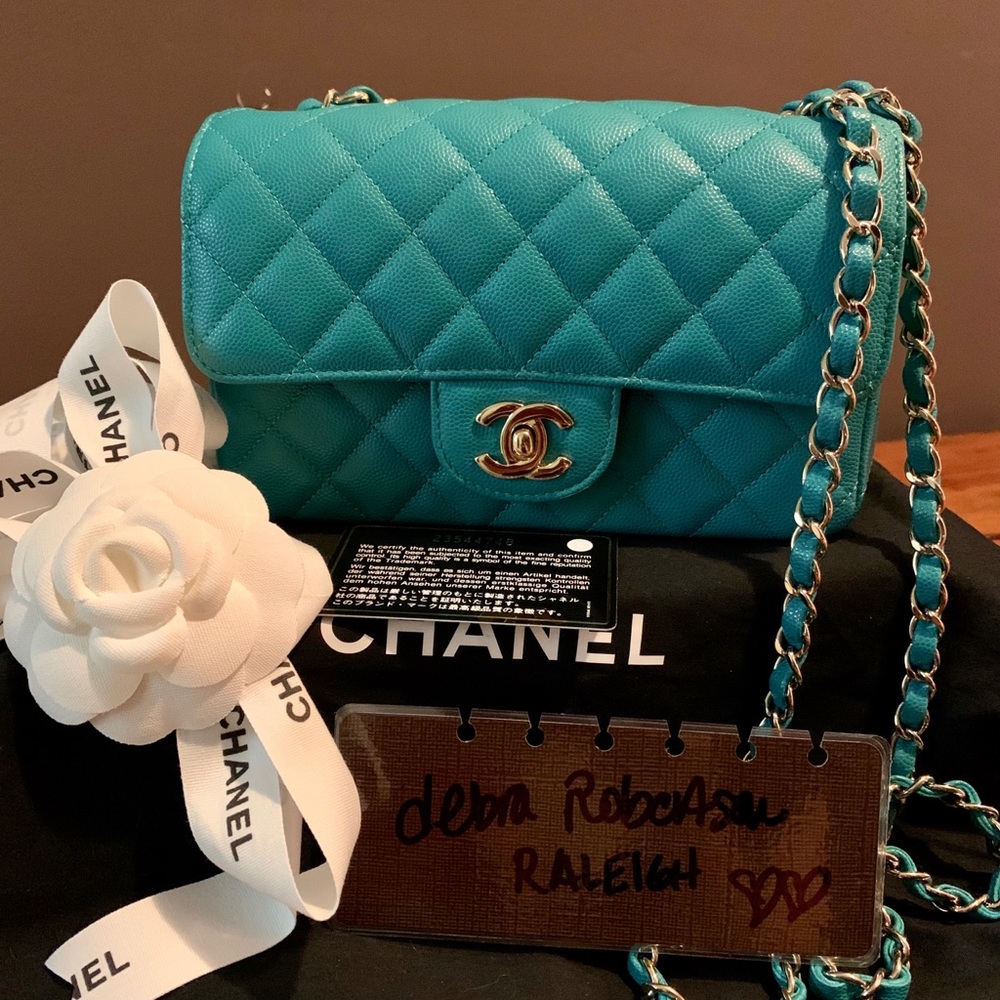 Chanel 17C turquoise caviar mini LGHW